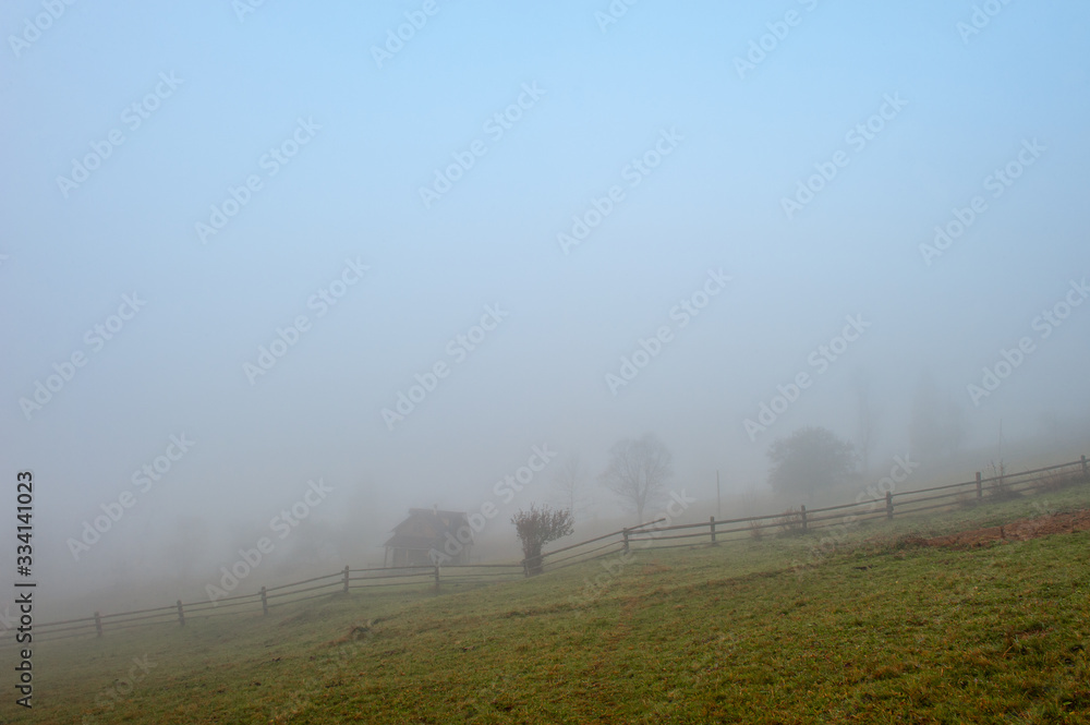 autumn fog in the village