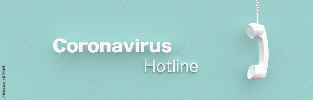 Hotline Landline telephone in front of a color wall background. Corona Covid-19 Virus concept - 3D Rendering. Hotline Landline telephone in front of a color wall background. Corona Covid-19 Virus concept - 3D Rendering.