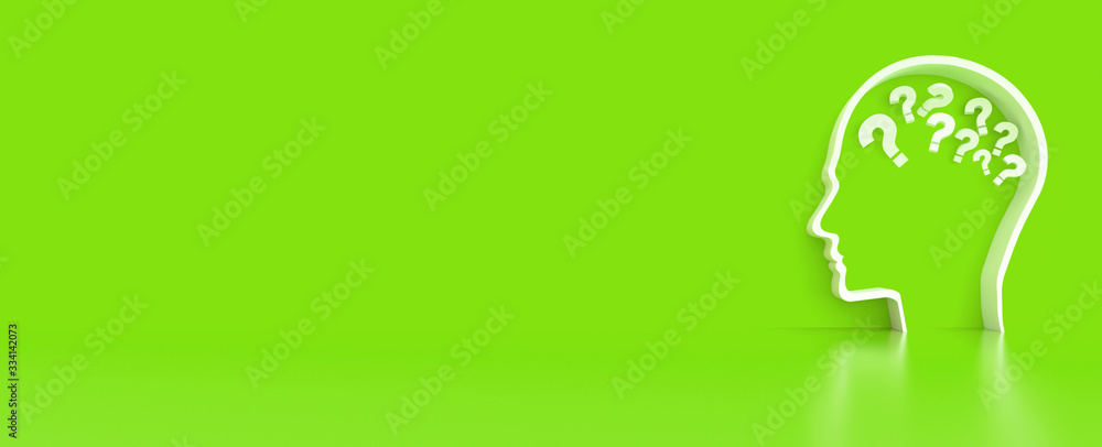 question mark in Human Head outline in front of a color wall background. Business support concept question mark in Human Head outline in front of a color wall background. Business support concept