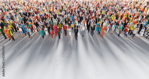 Crowd of people walking in one direction. Low poly style. photo