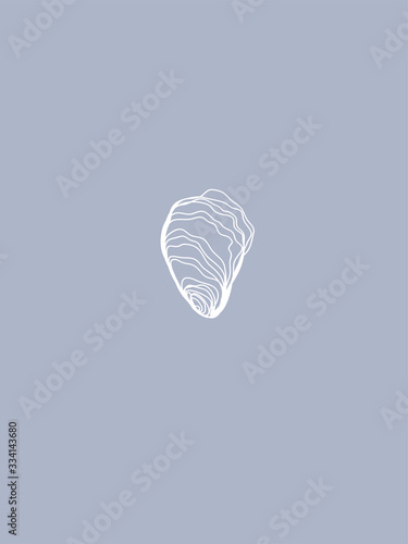Oyster Shell Line Art on Blue