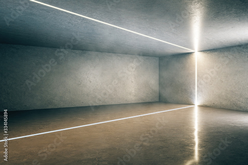 Futuristic concrete futuristic gallery interior with light lines © Who is Danny