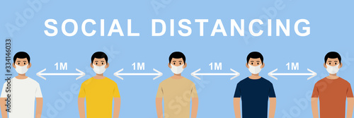 social distancing concept.people wearing mask and standing away from covid-19,keeping dintance 1 meter illustrator vector