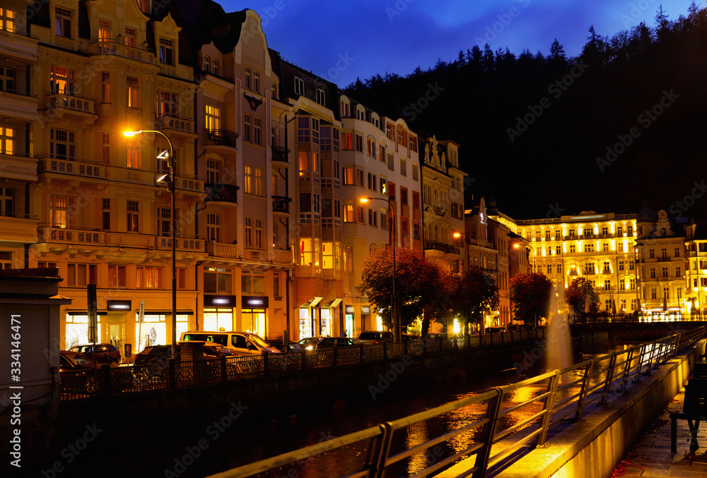 Evening view of the streets of Karlovy Vary. Czech Republic