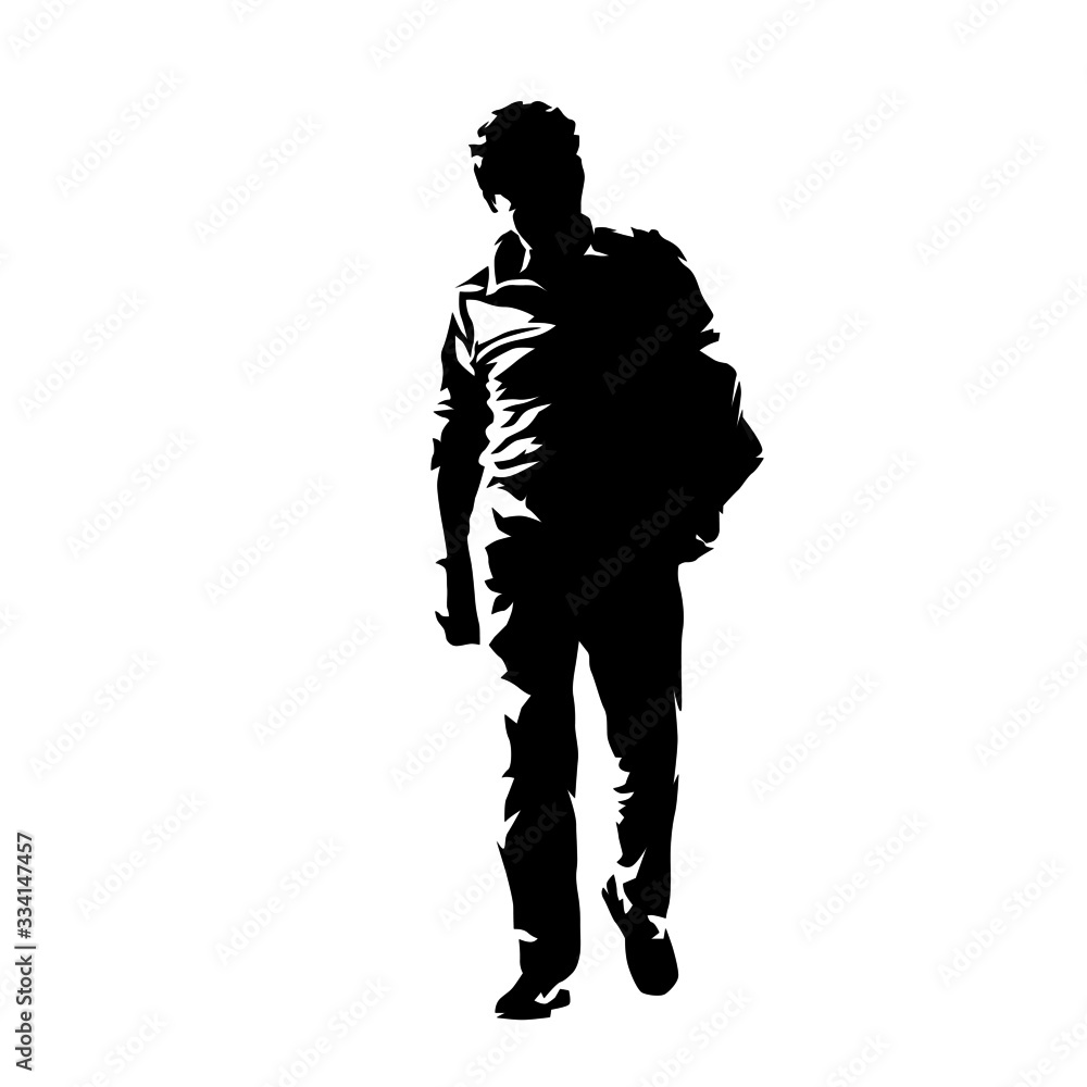 Old man walking with bag, front view. Isolated vector silhouette. Senior, ink drawing Old man walking with bag, front view. Isolated vector silhouette. Senior, ink drawing
