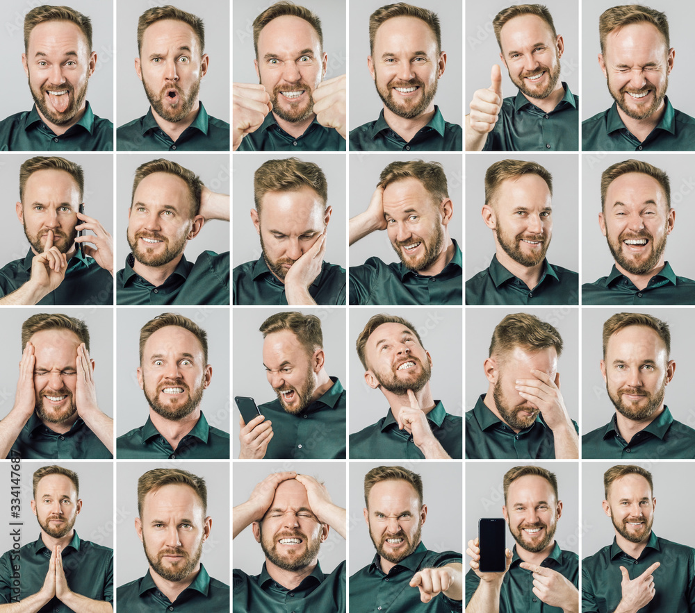 Set of handsome man with different emotions and gestures Set of handsome man with different emotions and gestures