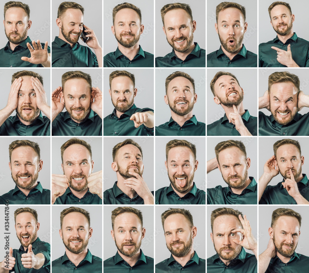 Set of handsome man with different emotions and gestures Set of handsome man with different emotions and gestures
