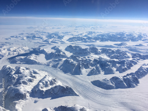 Greenland icy mountains from above 