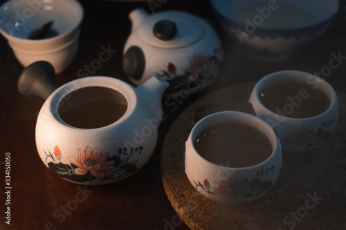 Chinese tea cups and pots in nice light. Tea set