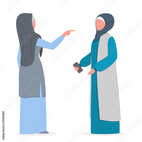 Muslim woman talk to each other. Arabian business woman