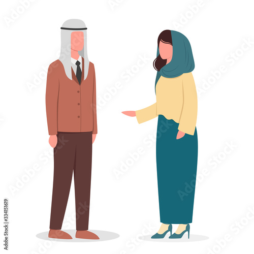 Muslim woman and man talk to each other