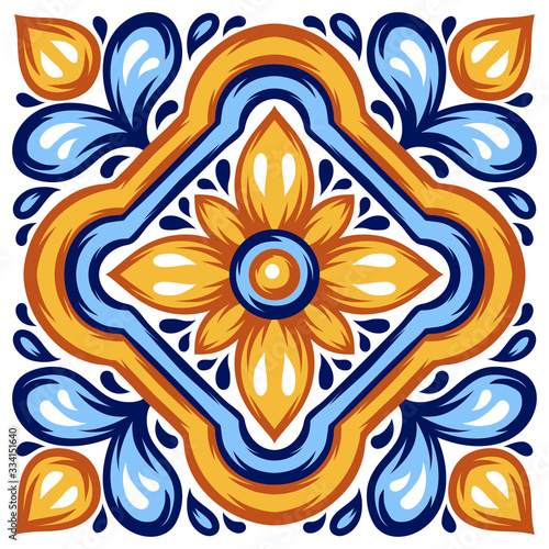 Italian ceramic tile pattern. Mediterranean porcelain pottery.