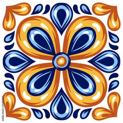 Italian ceramic tile pattern. Mediterranean porcelain pottery.