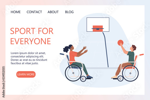 Joyful disabled people in wheelchair playing basketball.
