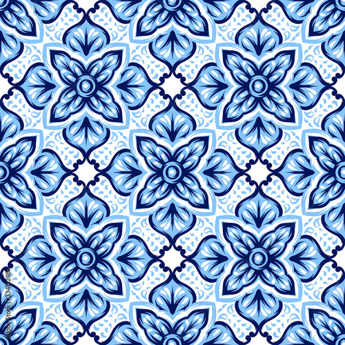 Italian ceramic tile pattern. Mediterranean porcelain pottery.