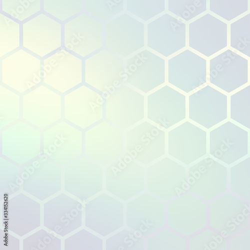 Hexagonal grid mosaic pattern on holographic green blue gradient background.