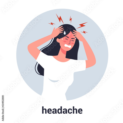 Woman suffer from the pain in the head. Headache and stress