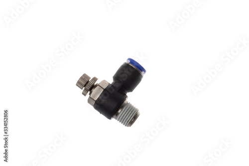Pneumatic fitting valve for tube with thread, isolated on white background