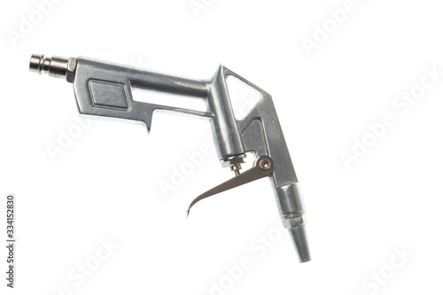 Aluminum compressed air brush gun for use with compressor, isolated on white background