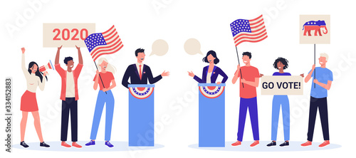 Debate concept. Candidate for president at the tribune.