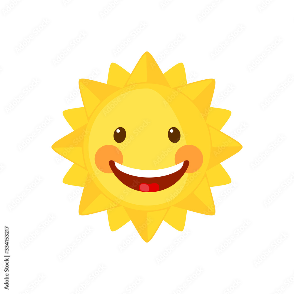 Funny Sun icon in flat style isolated on white background.