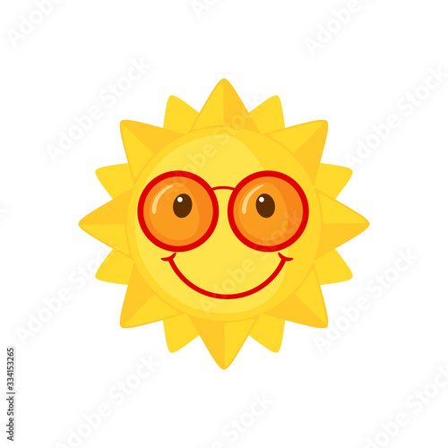 Funny Sun with sunglasses icon in flat style isolated on white background.