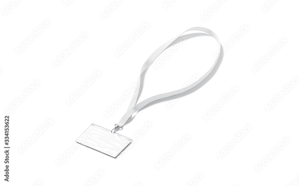 Blank white lanyard with name card mockup, side view Blank white lanyard with name card mockup, side view