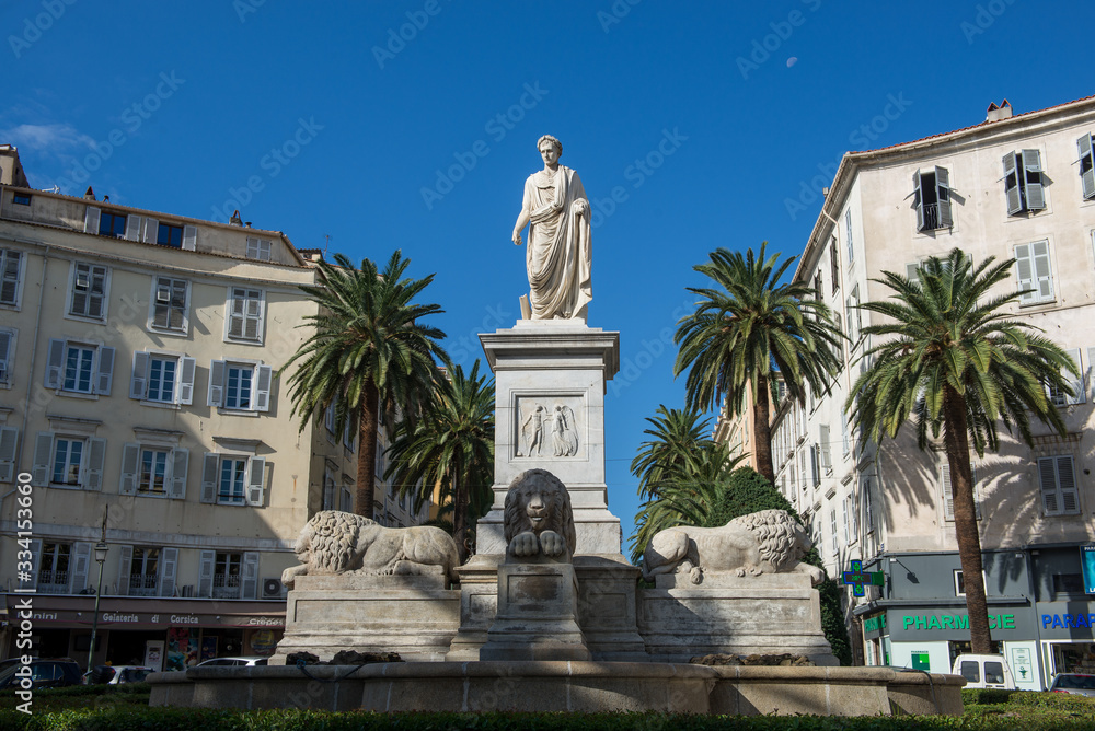 Ajaccio, Corsica / France. 03/10/2015.Napoleon Place Foch four lions Ajaccio
