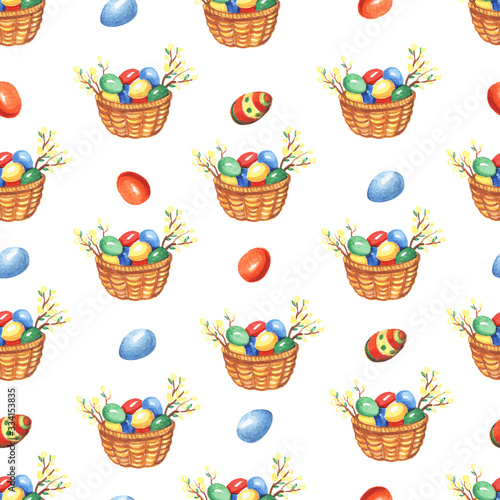 Easter seamless pattern with eggs. Watercolor illustration.