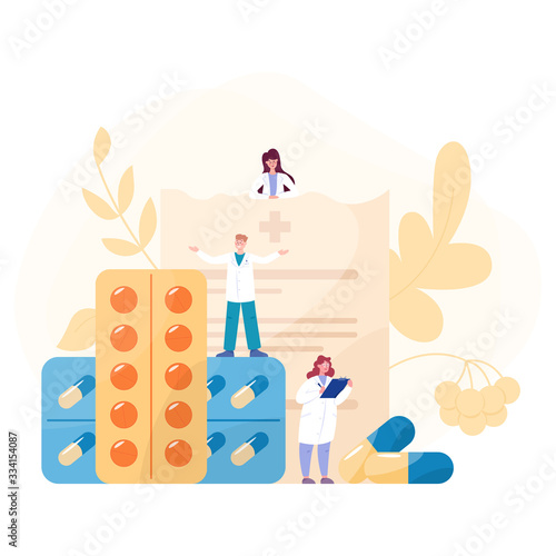 Medication concept. Collection of pharmacy drug in bottle and box.