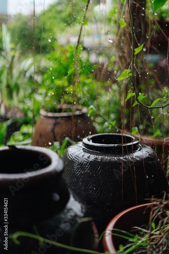 Rustic outdoor pots in the garden ideas for design of interior. Outdoor design. 