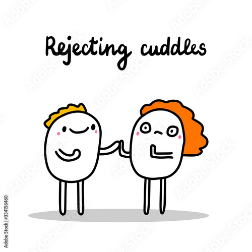 Rejecting cuddles hand drawn vector illustration in cartoon comic style autism symptom awareness