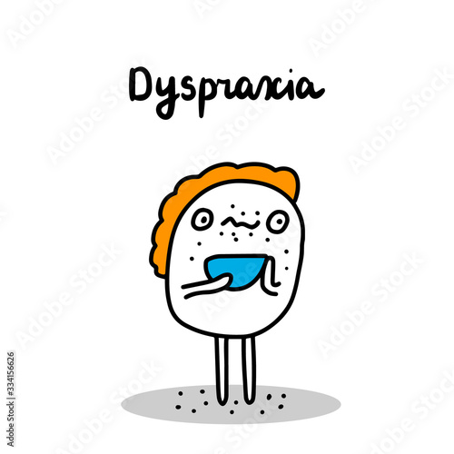 Dyspraxia hand drawn vector illustration in cartoon comic style man eating food sloppy dirty face