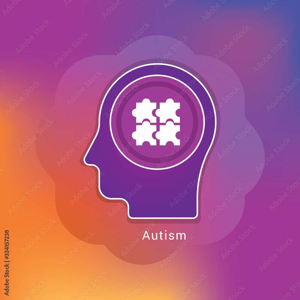 concept of mental health with human head silhouette with autism inside brain or mind, psychological. sign symbol icon concept of mental health with human head silhouette with autism inside brain or mind, psychological. sign symbol icon