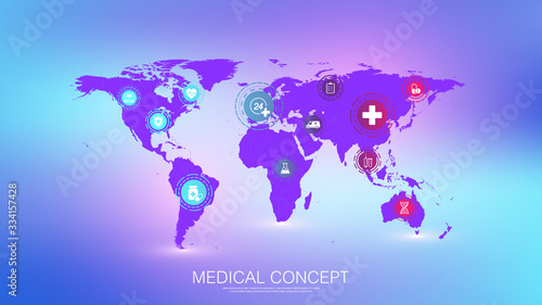 Abstract medical and science healthcare blue banner design template Coronavirus 2019-nCoV. Health care medicine concept. Medical innovation pharmaceutical tech banner. Wave flow. Vector illustration.