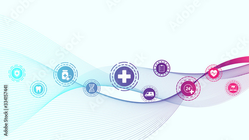 Abstract medical and science healthcare blue banner design template. Health care medicine concept. Medical innovation pharmaceutical tech banner. Wave flow. Vector illustration.