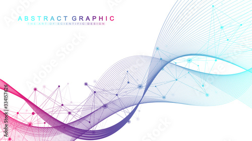 Colorful molecules background. DNA helix, DNA strand, DNA Test. Molecule or atom, neurons. Abstract structure for science or medical background, banner. Scientific molecular vector illustration