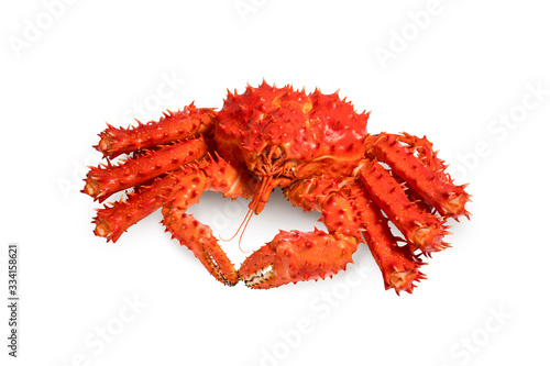 Alaskan King Crab isolated on white background, Cooked Organic Alaskan King Crab Legs on white,