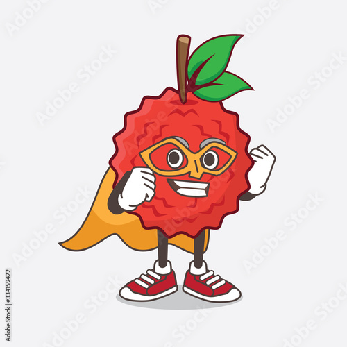 Loquat Fruit cartoon mascot character dressed as a Super hero