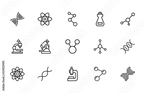 Set of bioengineering related vector line icons.