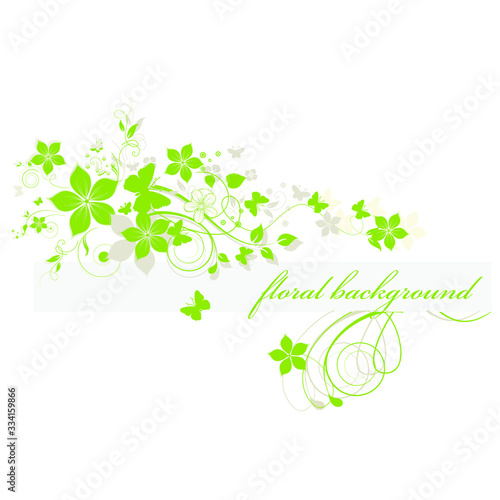 abstract floral background with green leaves with flowers