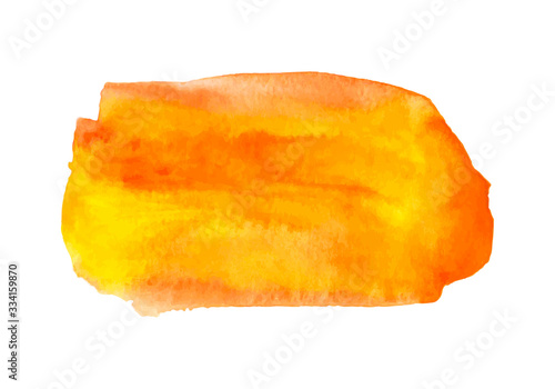 Abstract watercolor bright orange, red hand drawn texture, isolated on white background, vector illustration