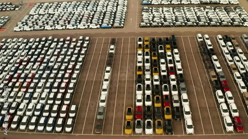 large parking lot of new cars from car factory in slovakia , kia  photo