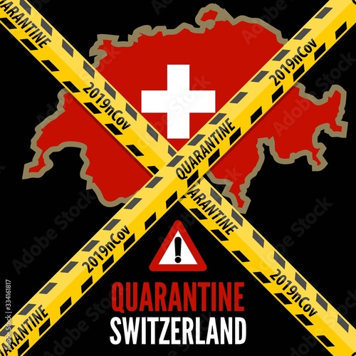 Coronavirus quarantine poster. Covid-19 quarantine in Switzerland. Vector illustration.