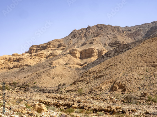 Rocks and valleys in a mountain landscape in northern Oman