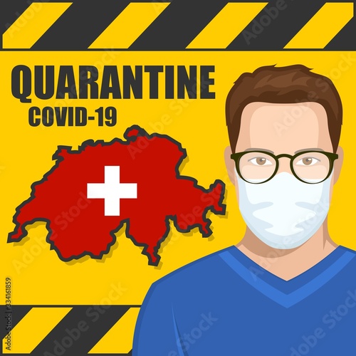 Coronavirus quarantine poster. Covid-19 quarantine in Switzerland. Vector illustration.