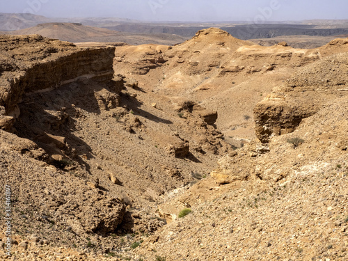 Rocks and valleys in a mountain landscape in northern Oman