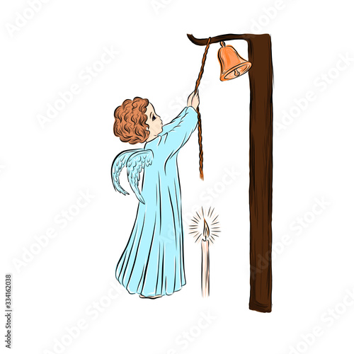 human angel with wings, religious character, decor for Orthodox or Catholic holidays. Greeting card for Christmas, Easter, angel's day. Faith in God and the unearthly.
