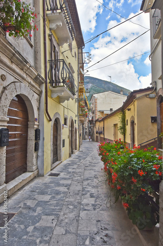 Fototapeta Naklejka Na Ścianę i Meble -  Pacentro, Italy. A narrow street between the old houses of a medieval village