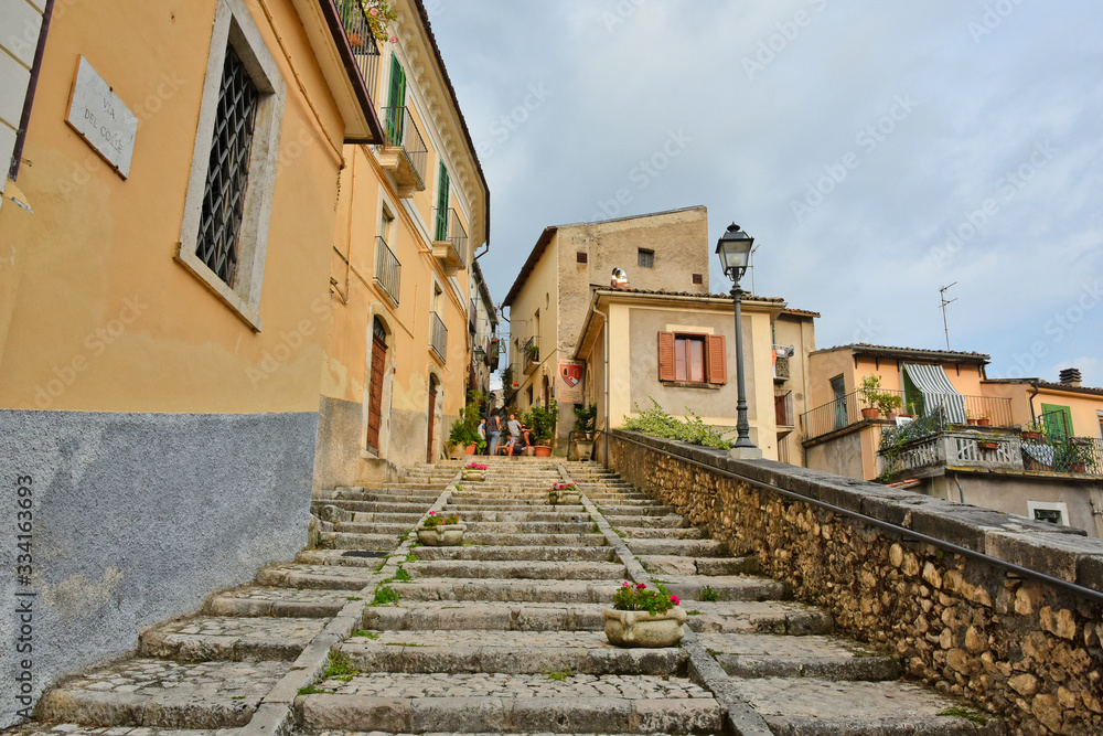 Pacentro, Italy. A narrow street between the old houses of a medieval village